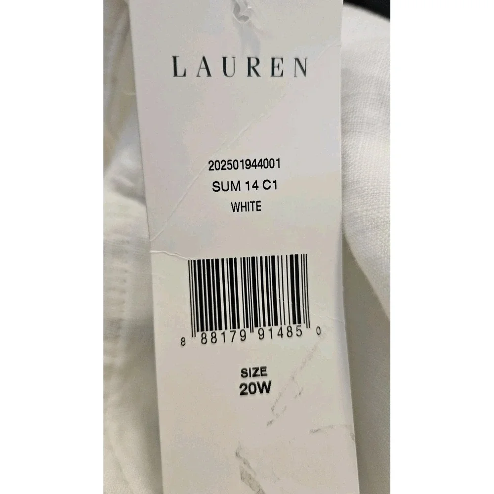 Ralph Lauren White 100% Linen Pants 20W NEW Wide Leg Womens Coastal Drawstring